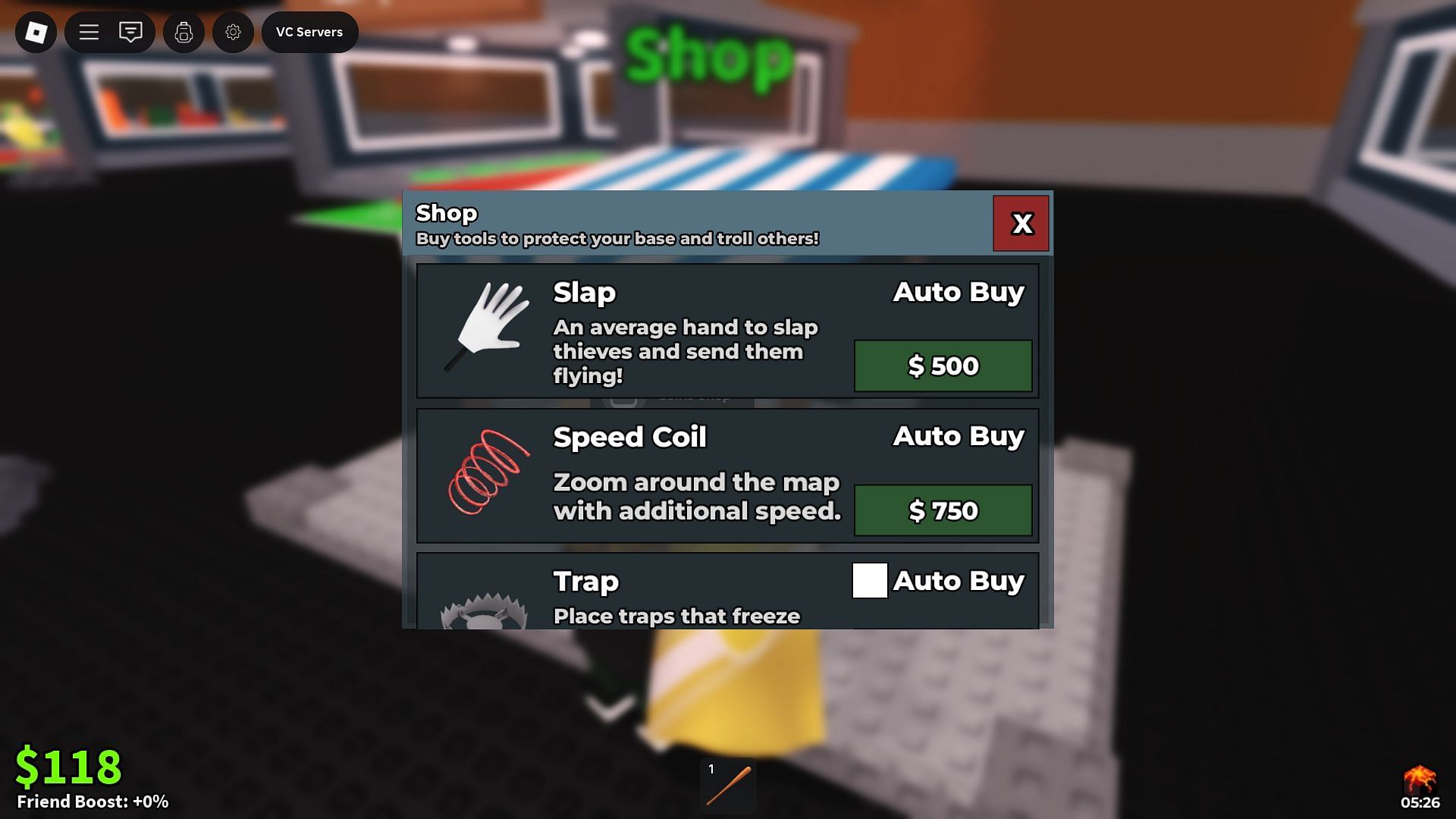 Weapon selection in the Shop (Image via Roblox)